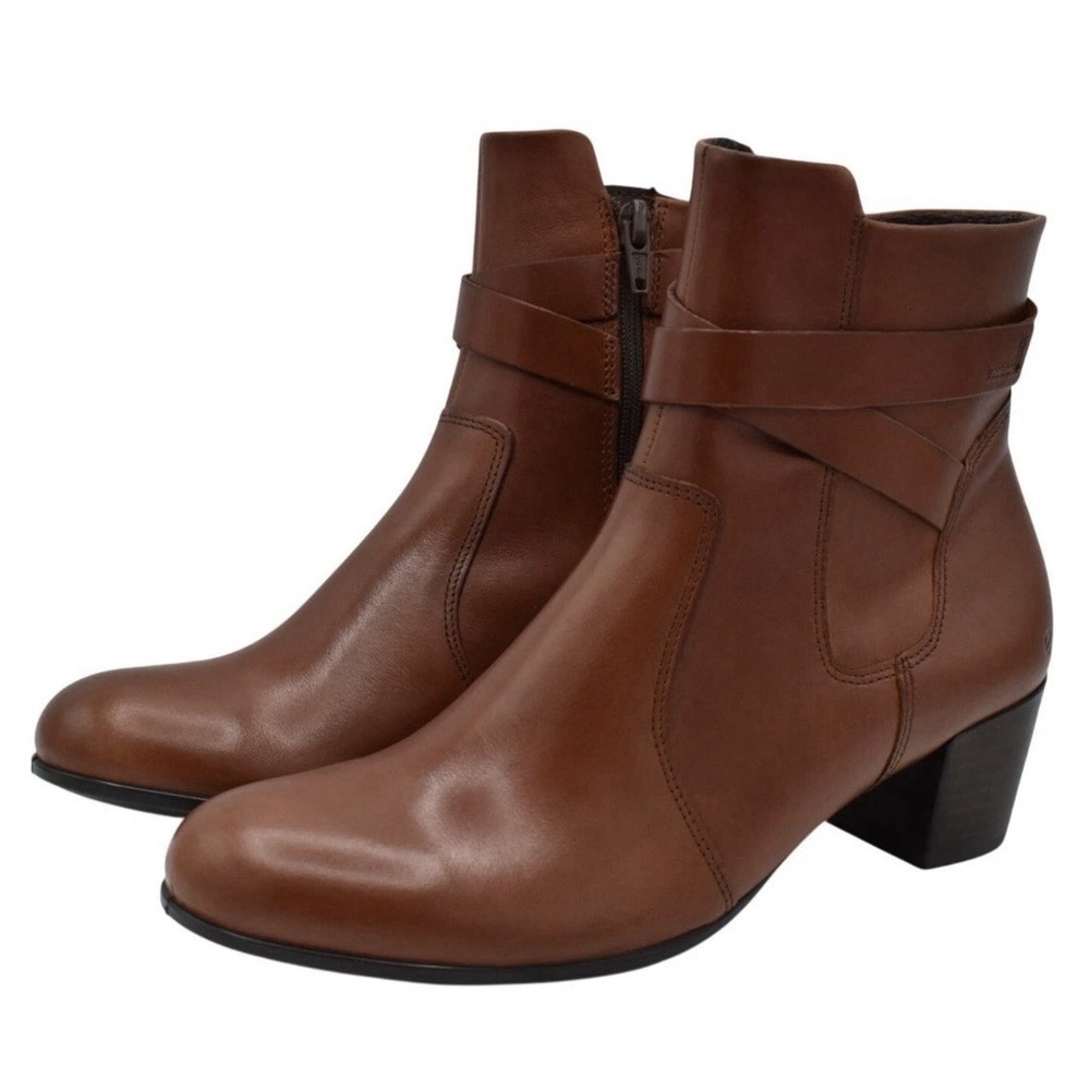 ECCO Size 38 US 7-7.5 Shape 35 Ankle Cognac Leather Ankle Booties Boots Shoes